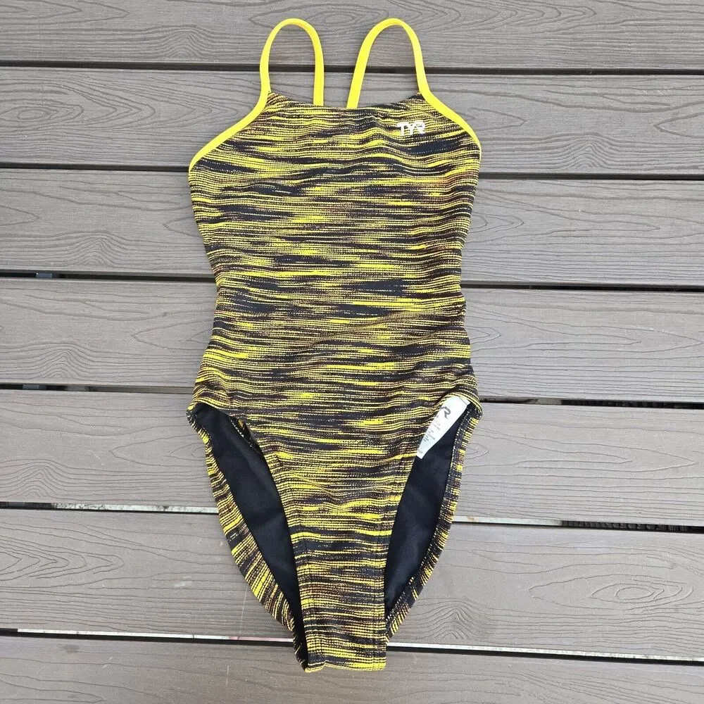 TYR DuraFast Fizzy Cutoutfit 1 Pc Black/gold Youth Girl Sz 26 New No Tag